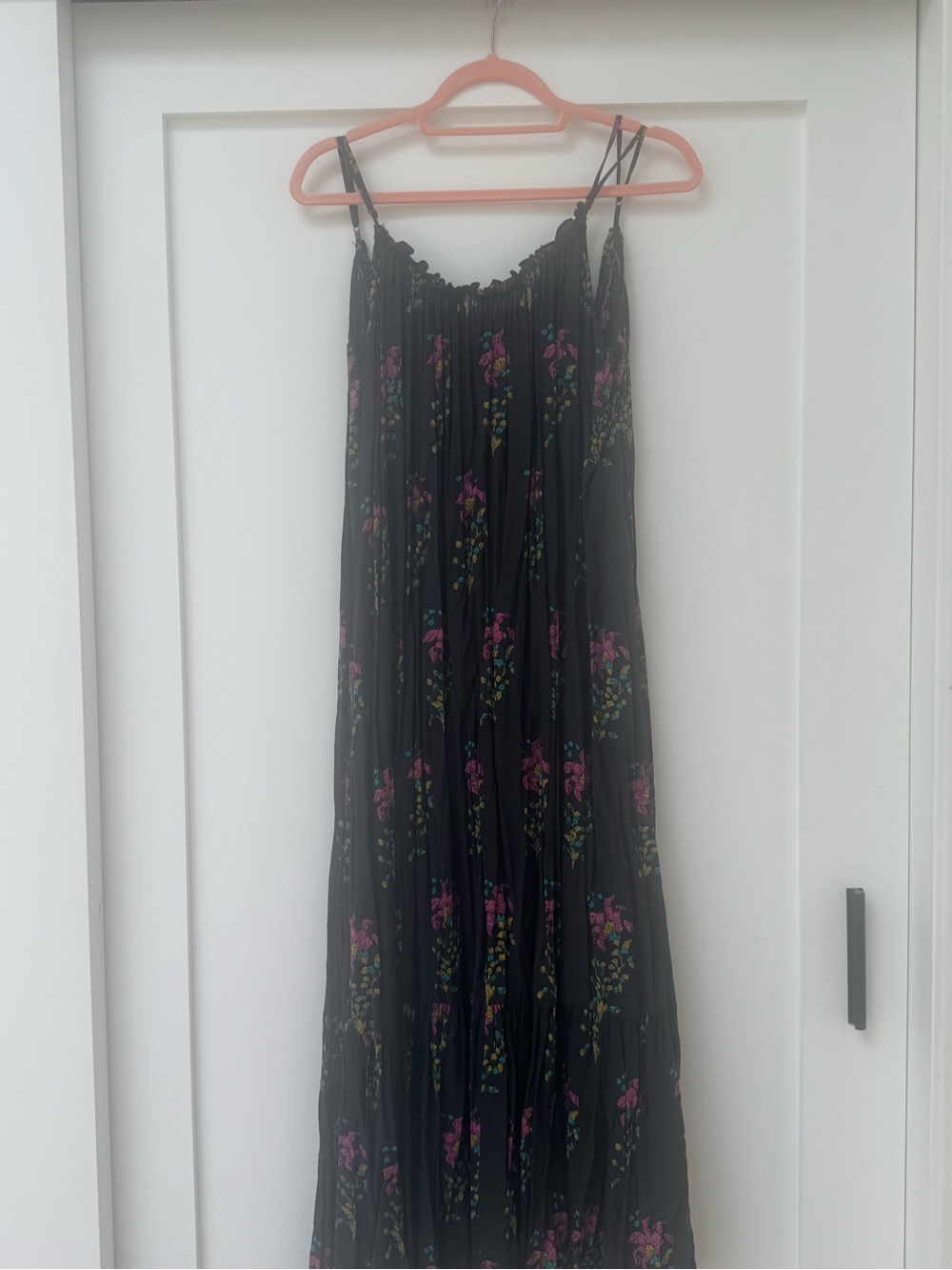 Anthropologie Black Maxi Dress with Pink Floral Print